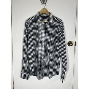 UNTUCKit Shirt Mens Large Navy White Gingham Plaid Button Down Wrinkle Free Tall